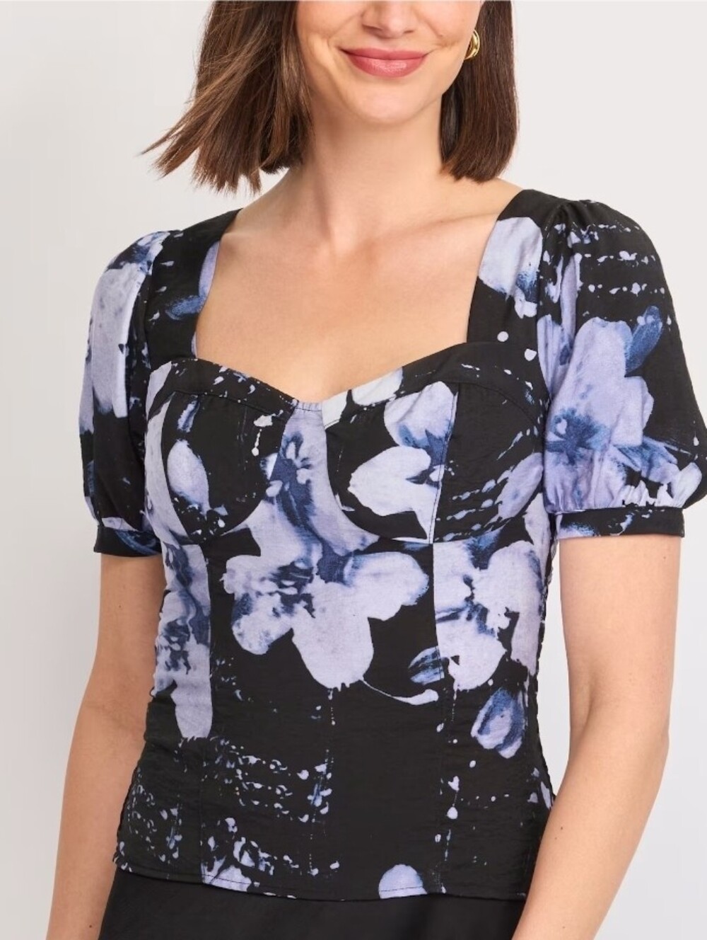 Black Floral Square-Neck XL Top NWT